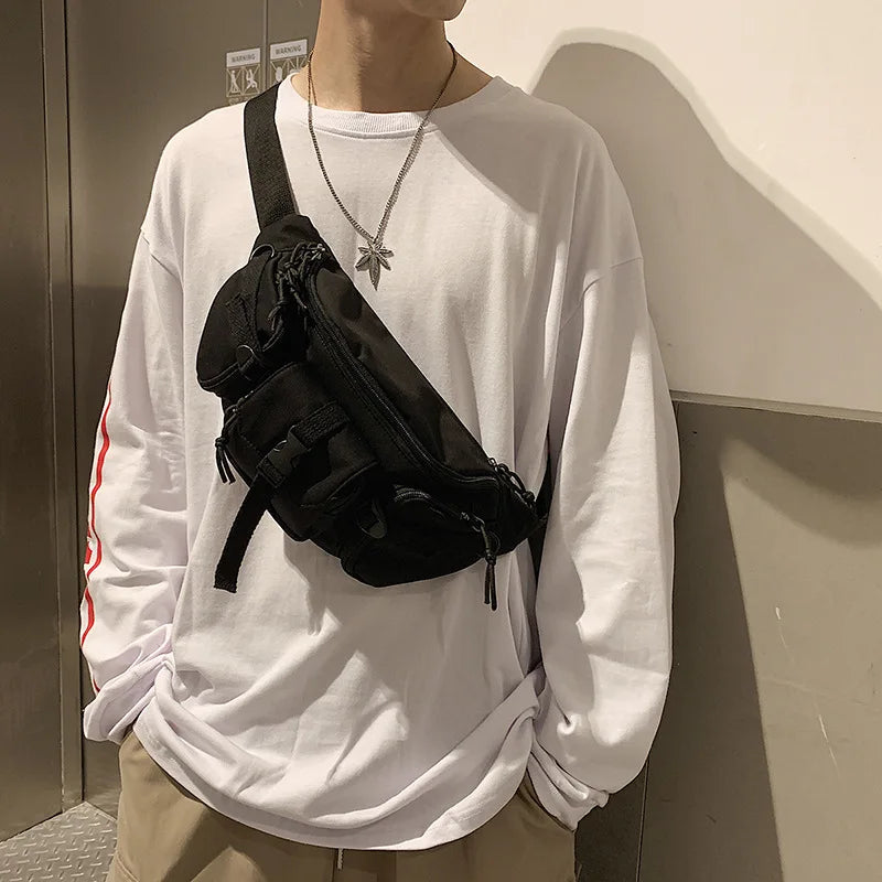 Large Capacity Canvas Waist Bag Unisex Fanny Pack Streetwear Chest Bags