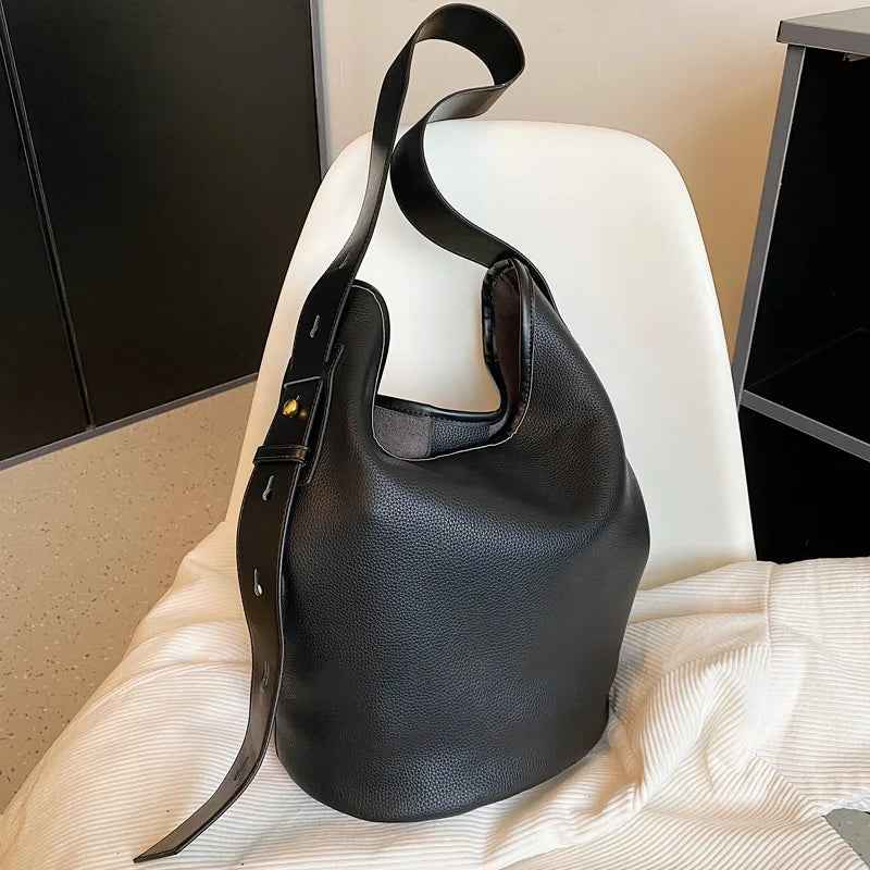 Large Capacity Women Bucket Bag PU Leather Shoulder Bags Handbag