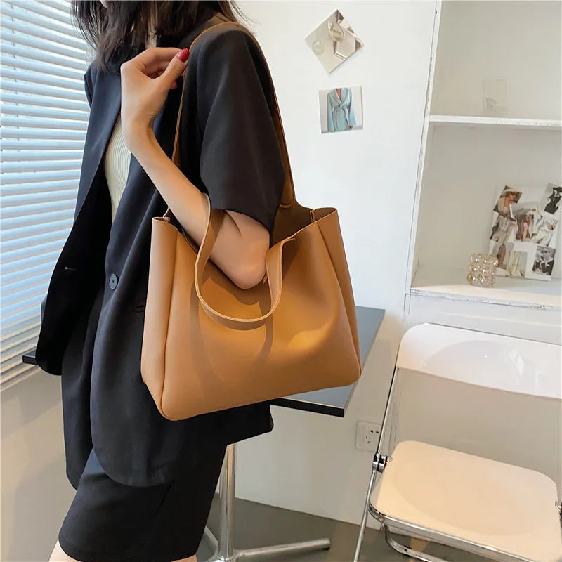 Large Capacity Women Bucket Shoulder Bags Retro Handbags Pu Leather