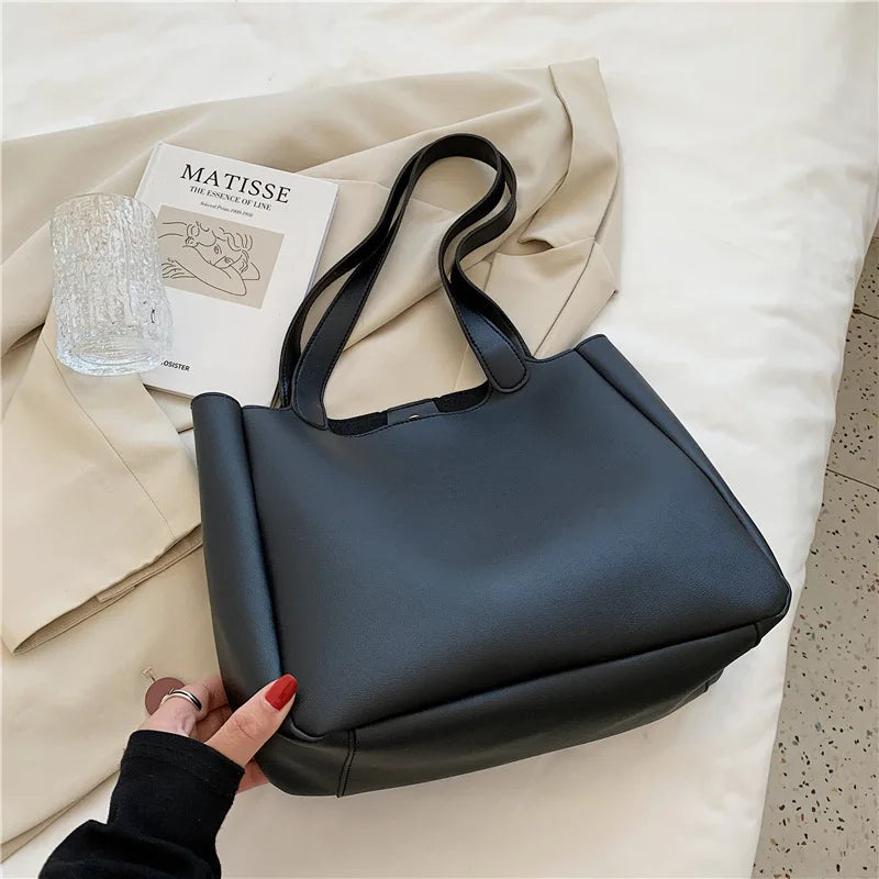 Large Capacity Women Bucket Shoulder Bags Retro Handbags Pu Leather