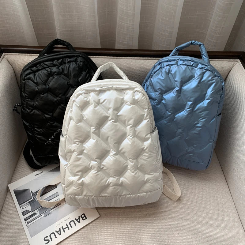 Large Capacity Women Feather Down Backpack Female Down Backpacks High School Bag