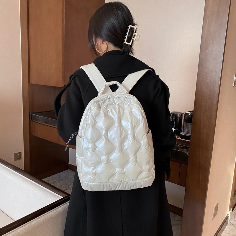 Large Capacity Women Feather Down Backpack Female Down Backpacks High School Bag