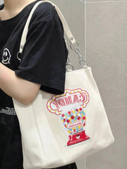 Large Capacity Canvas Tote Bag Embroidery Shoulder Bag