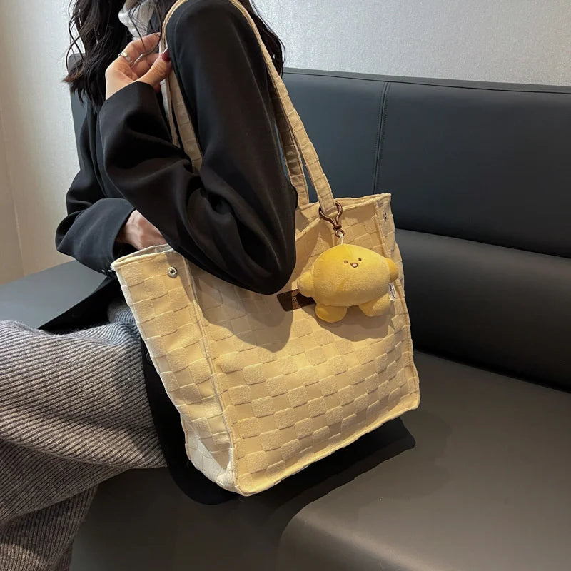 Plush Women's Tote Bag Canvas Large Capacity Shoulder Bag Women Party Handbag