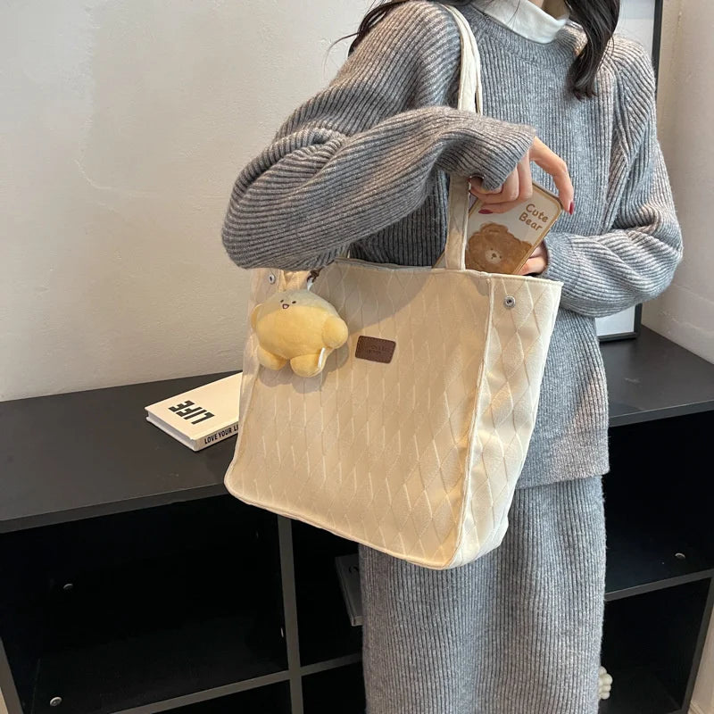 Plush Women's Tote Bag Canvas Large Capacity Shoulder Bag Women Party Handbag