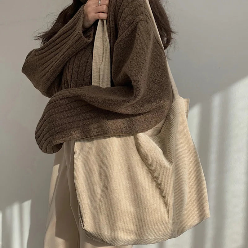 Stylish Corduroy Shoulder Bag for Women with Large Capacity