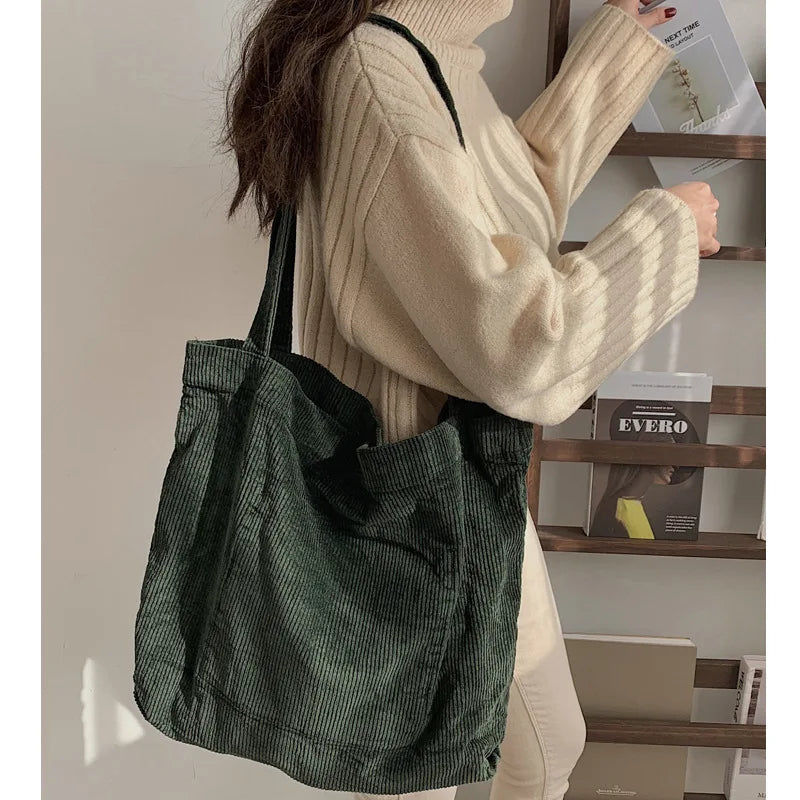 Stylish Corduroy Shoulder Bag for Women with Large Capacity
