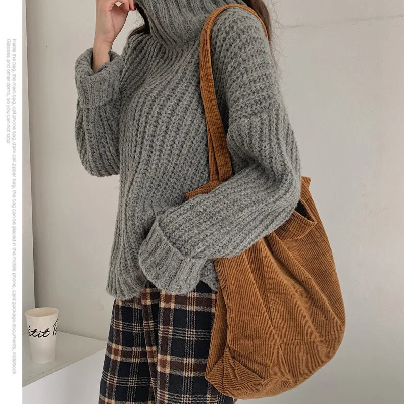 Stylish Corduroy Shoulder Bag for Women with Large Capacity