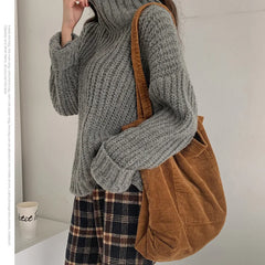 Stylish Corduroy Shoulder Bag for Women with Large Capacity