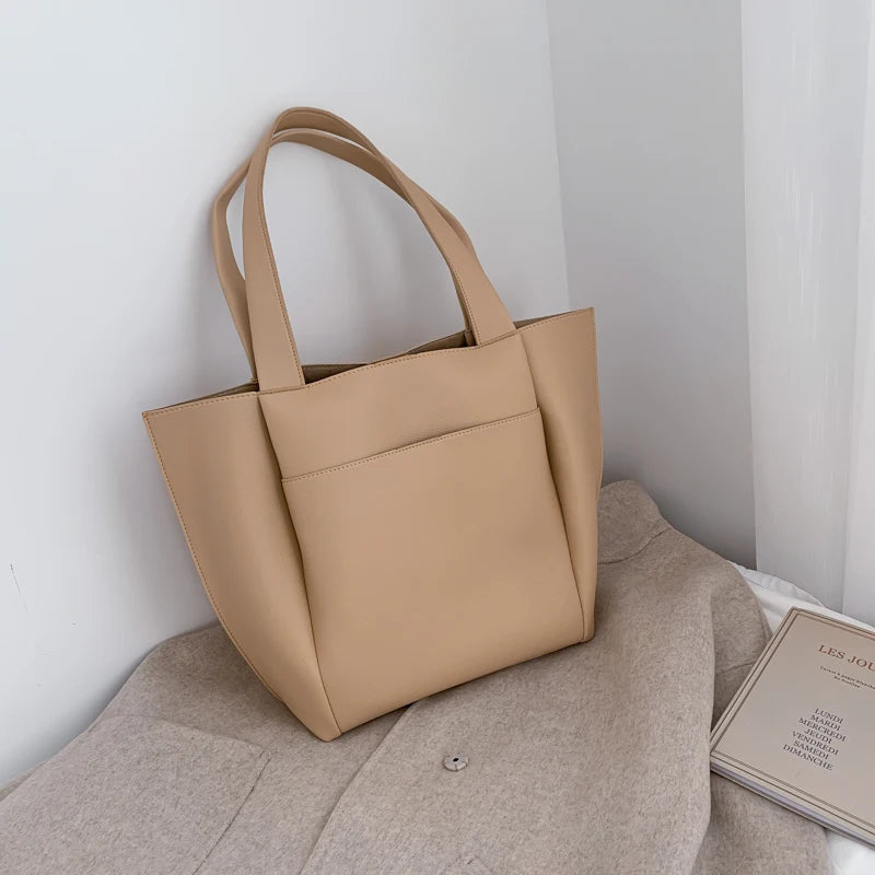 Solid Leather Shoulder Shopper Bags for Women Sac A Main