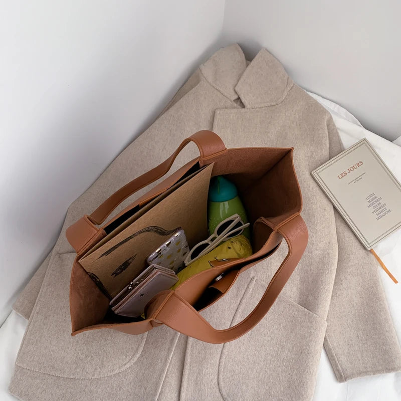 Solid Leather Shoulder Shopper Bags for Women Sac A Main