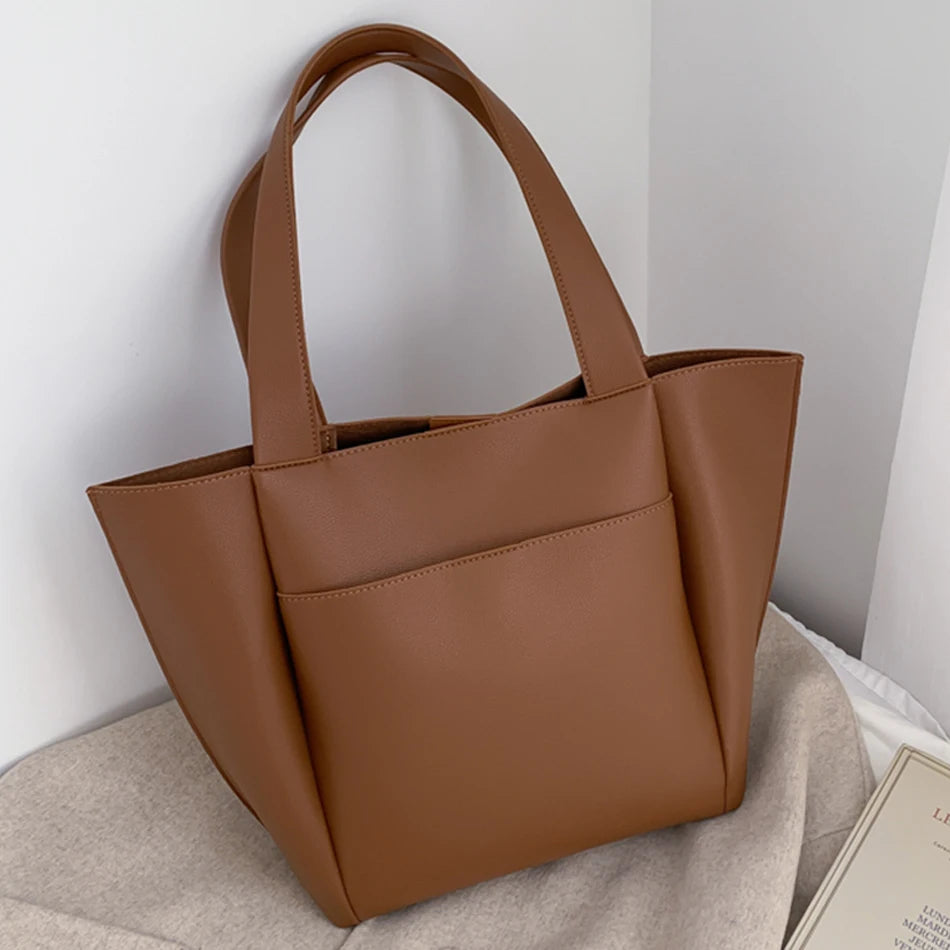 Solid Leather Shoulder Shopper Bags for Women Sac A Main