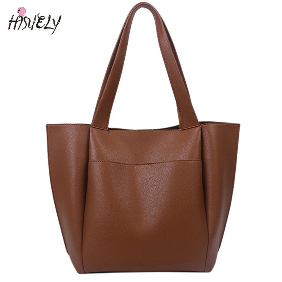 Solid Leather Shoulder Shopper Bags for Women Sac A Main