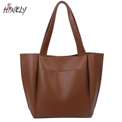 Solid Leather Shoulder Shopper Bags for Women Sac A Main