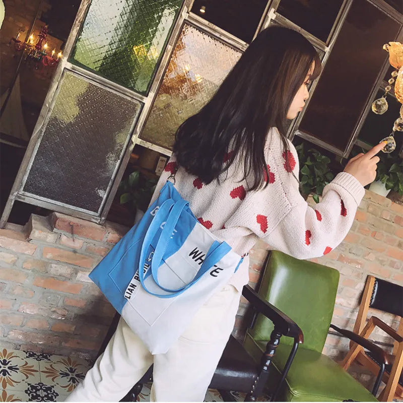 Large Capacity Women's Canvas Shoulder Bag Zipper Handbag