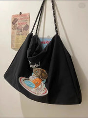Large Capacity Women's Handbag Embroidery Nylon Canvas Bag Totes Bag