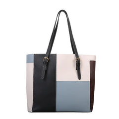Large Capacity Women's One Shoulder Bag PU Leather Contrast Vintage Female Style