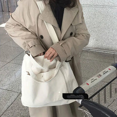 Women's Canvas Shoulder Bag Large Capacity Casual Handbags Solid Color Shopper B
