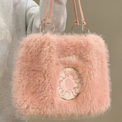 Large Women's Shoulder Bag Faux Fur Plush Top-handle Bag for Girls