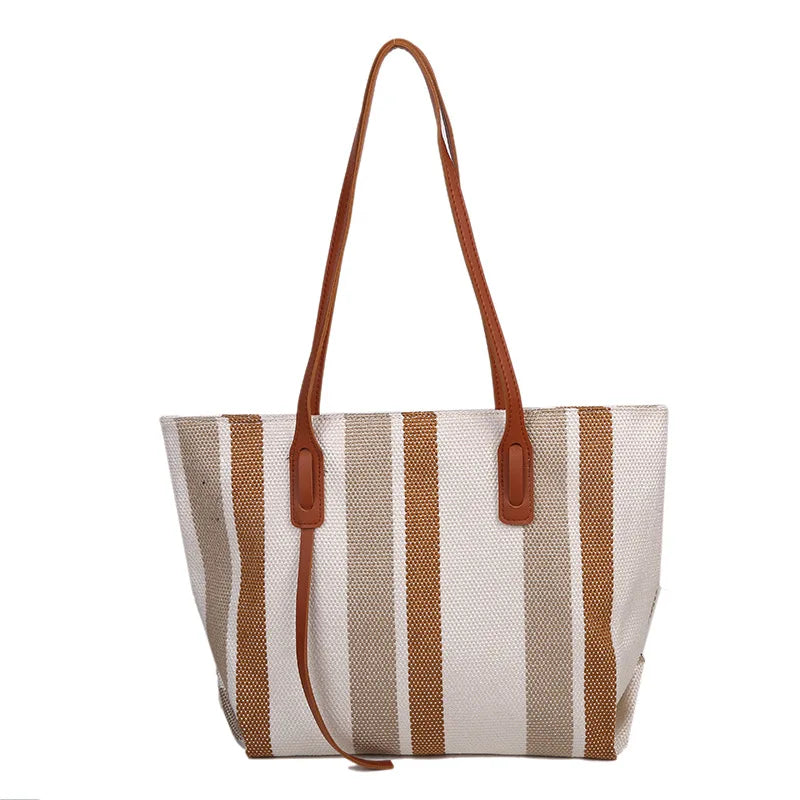 Large Capacity Women's Shoulder Bags Vertical Stripe Tote Bag