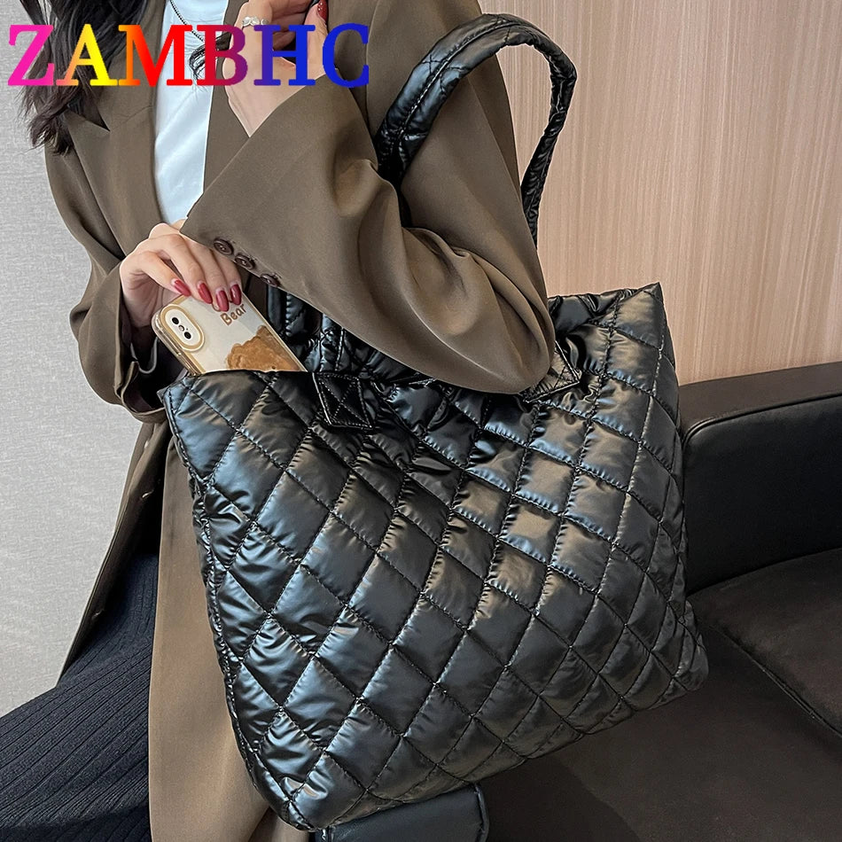 Large Capacity Women's Tote Bag Cotton Shoulder Bags Winter Female Handbags