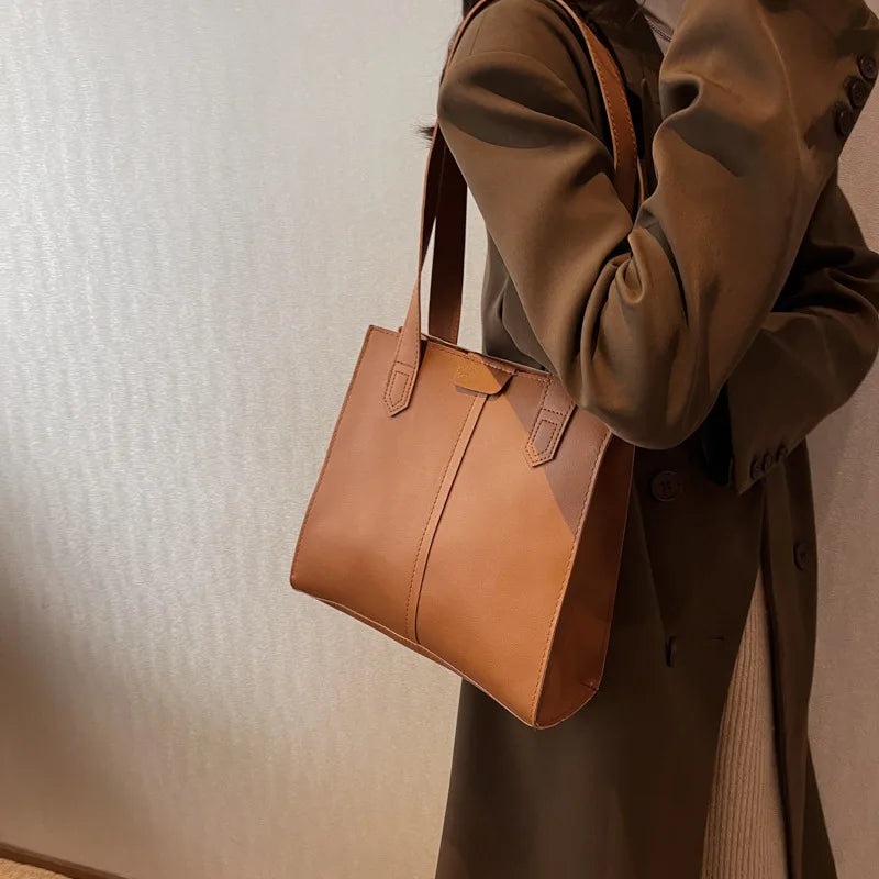 Large Capacity Women's Tote Bag PU Leather Vintage Shoulder Bag