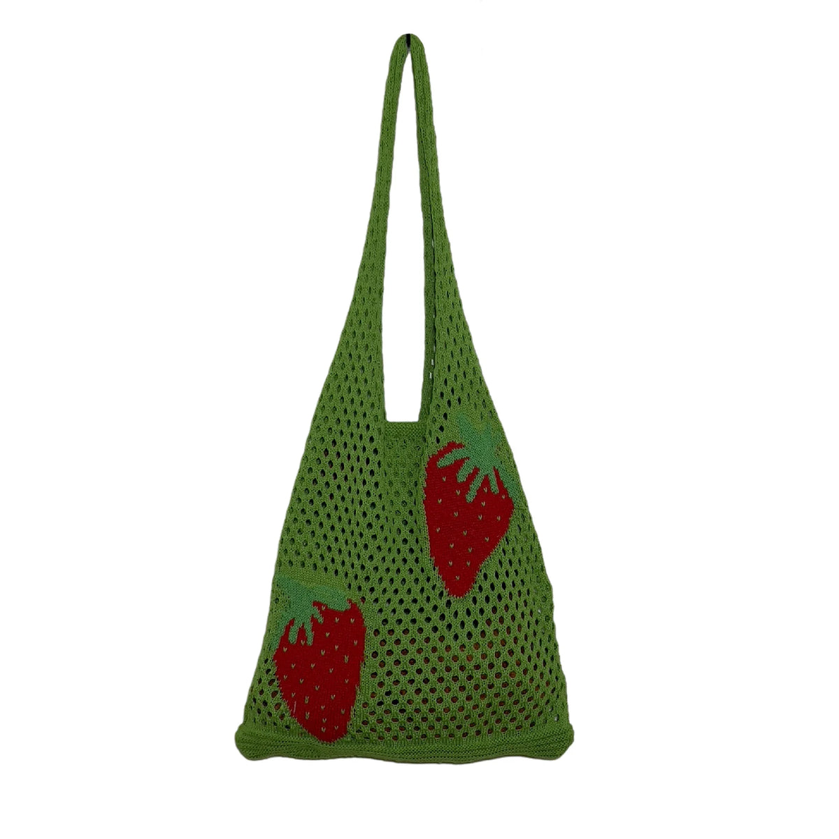 Large Capacity Woven Shoulder Bag Women's Casual Strawberry Pattern Handbag
