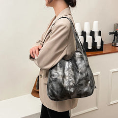 Large Capacity PU Leather Vintage Women Hand Bag Shopper Totes