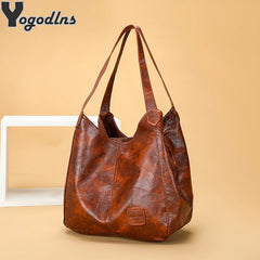 Large Capacity PU Leather Vintage Women Hand Bag Shopper Totes