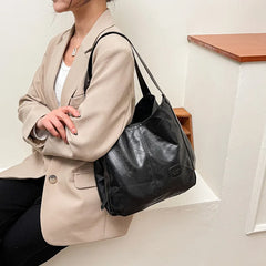 Large Capacity PU Leather Vintage Women Hand Bag Shopper Totes