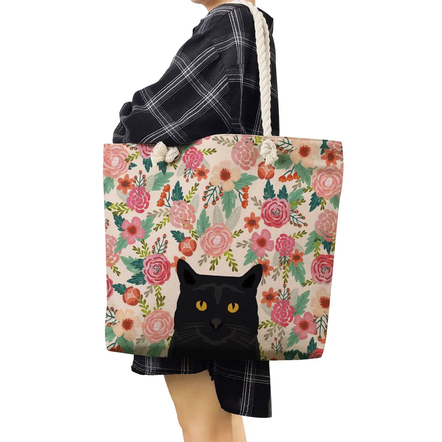 Casual Linen School Shoulder Bag Women Handbags Floral Print Tote