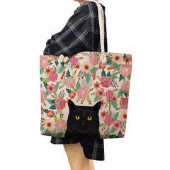 Casual Linen School Shoulder Bag Women Handbags Floral Print Tote