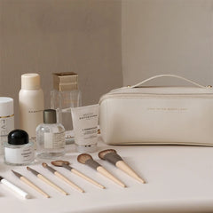 Large Leather Travel Cosmetic Bag for Women Makeup Organizer