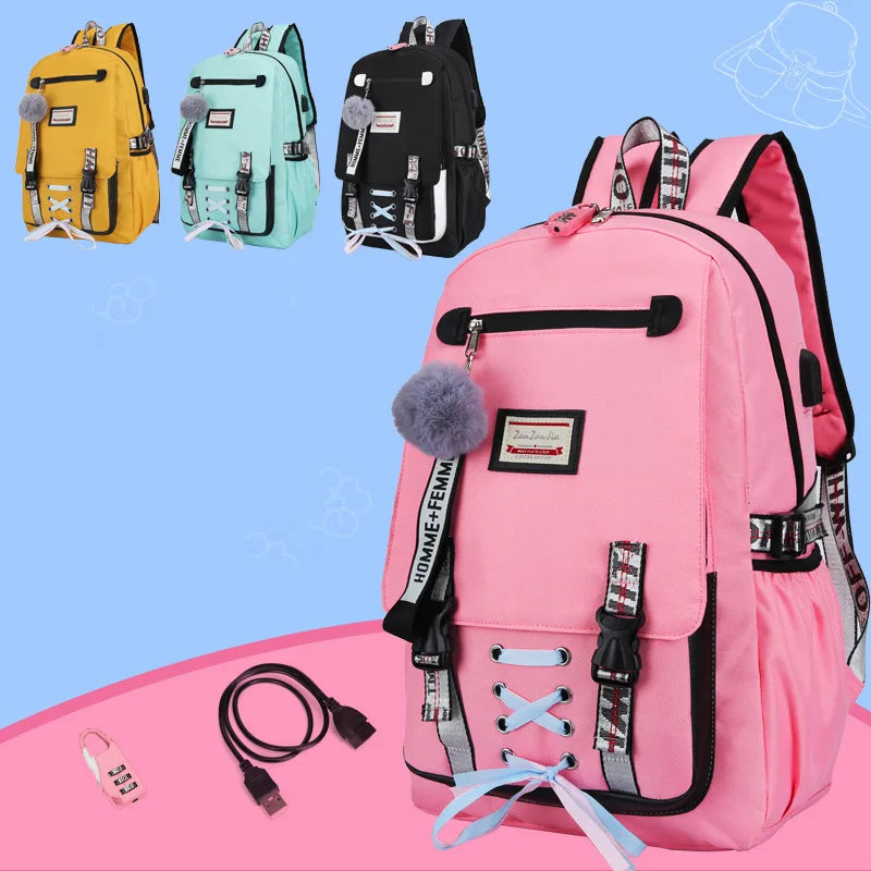 Large School Backpacks Teen Girls Lock Anti Theft Bags High School Bag