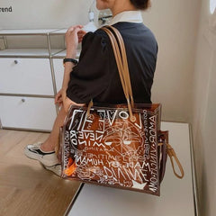 Large Shopping Transparent Bag Printed Diagonal Beach Handbag