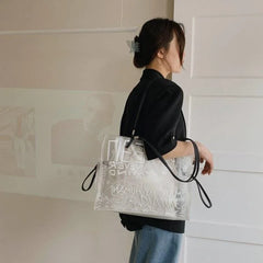 Large Shopping Transparent Bag Printed Diagonal Beach Handbag