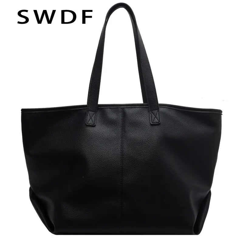 Large Tote Shoulder Bags Vintage Women Soft PU Leather Handbags
