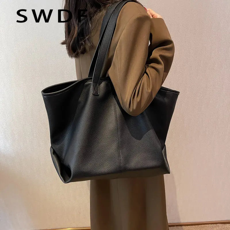 Large Tote Shoulder Bags Vintage Women Soft PU Leather Handbags
