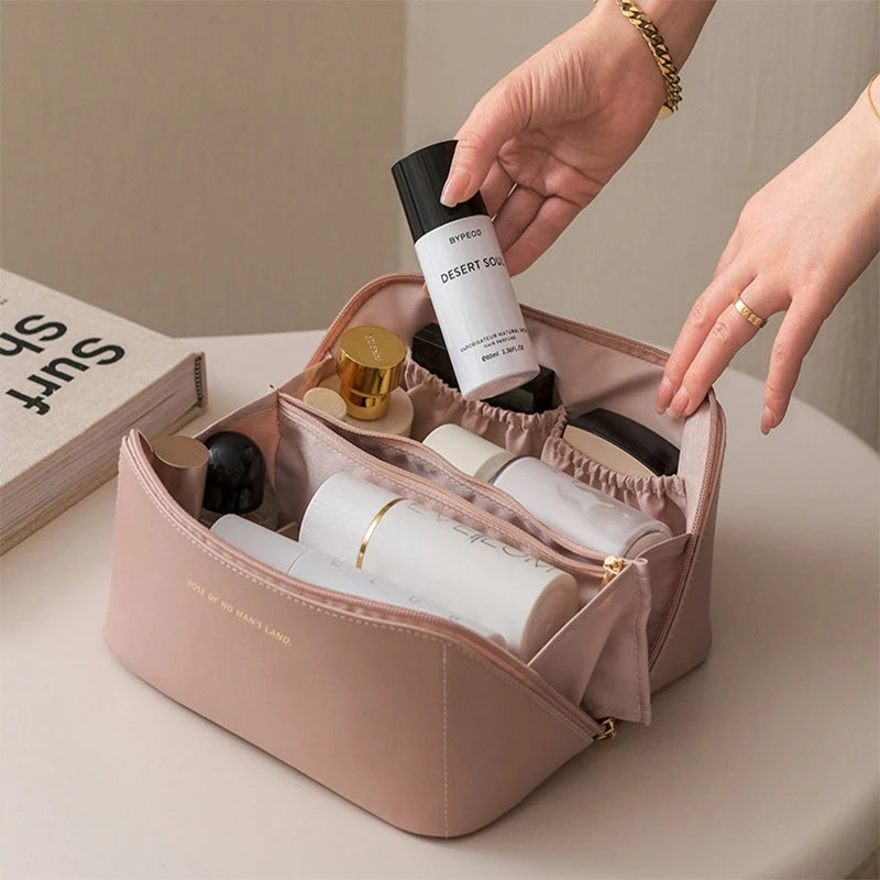 Travel Cosmetic Bag for Women Leather Makeup Organizer Female Toiletry Kit Bags
