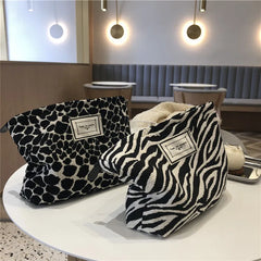 Leopard Cosmetic Bag Canvas Waterproof Zipper Make Up Bag Travel