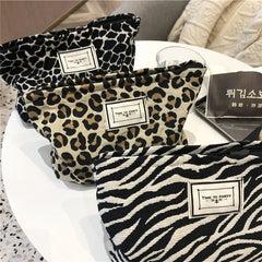 Leopard Cosmetic Bag Canvas Waterproof Zipper Make Up Bag Travel