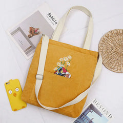 Women Canvas Tote Shopper Bag Corduroy Handbag Crossbody Book Bags