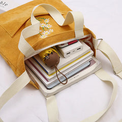 Women Canvas Tote Shoulder Bag Corduroy Handbag Crossbody Book Bags