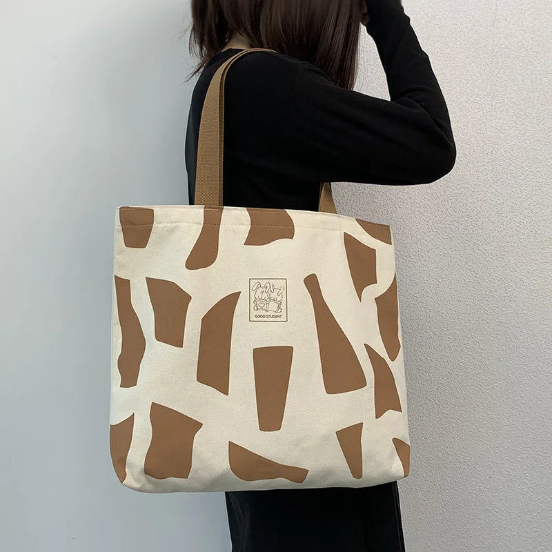 Canvas Cartoon Print Women's Tote Shopping Bag Eco Shopper Underarm Bag