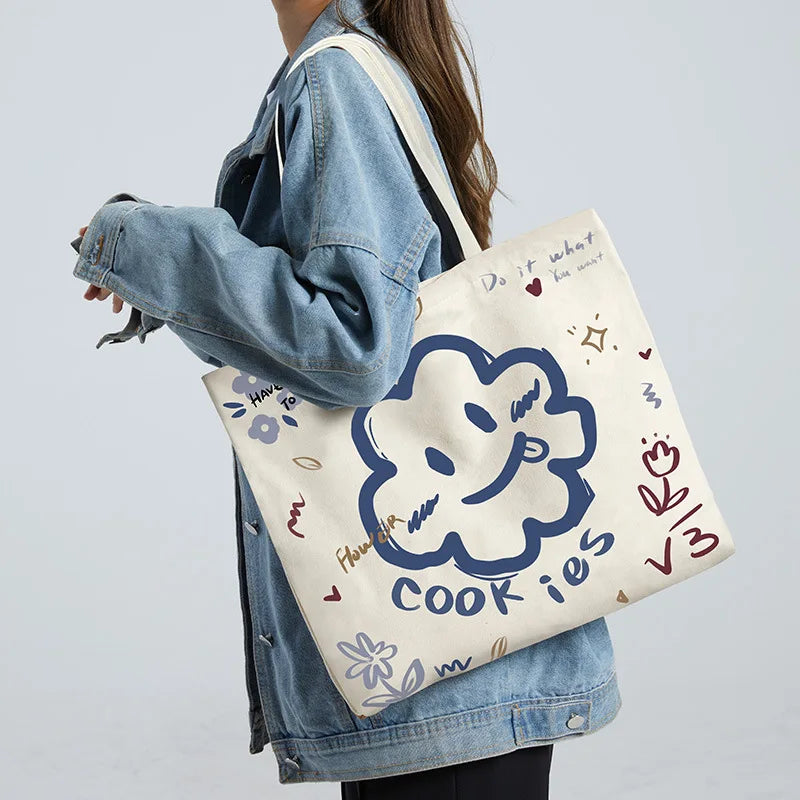 Large Canvas Shoulder Bags for Women Casual Cartoon In Handbag