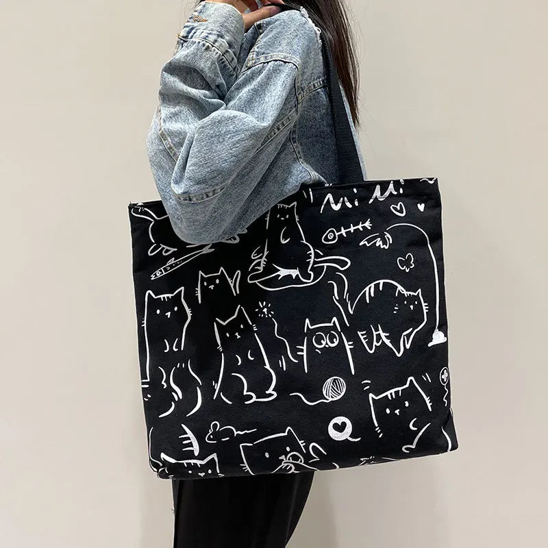 Large Canvas Shoulder Bags for Women Casual Cartoon In Handbag