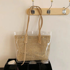 Transparent PVC Beach Shoulder Bag Large Capacity Women's Straw Bag