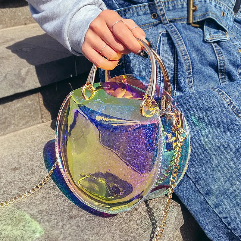 Laser Crossbody Bag Chain Mini Shoulder Bag Circle Small Messenger Bag