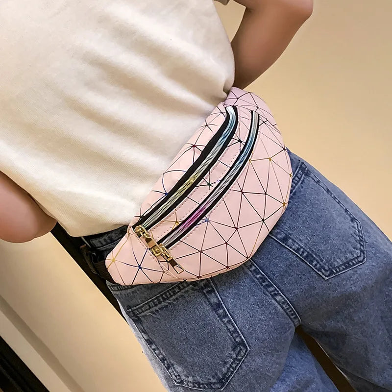 Geometric Pattern Waist Bag PU Leather Belt Bag Chest Phone Pouch