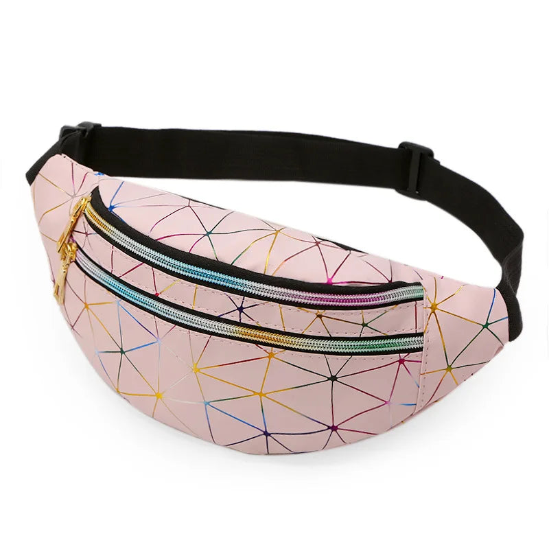 Geometric Pattern Waist Bag PU Leather Belt Bag Unisex